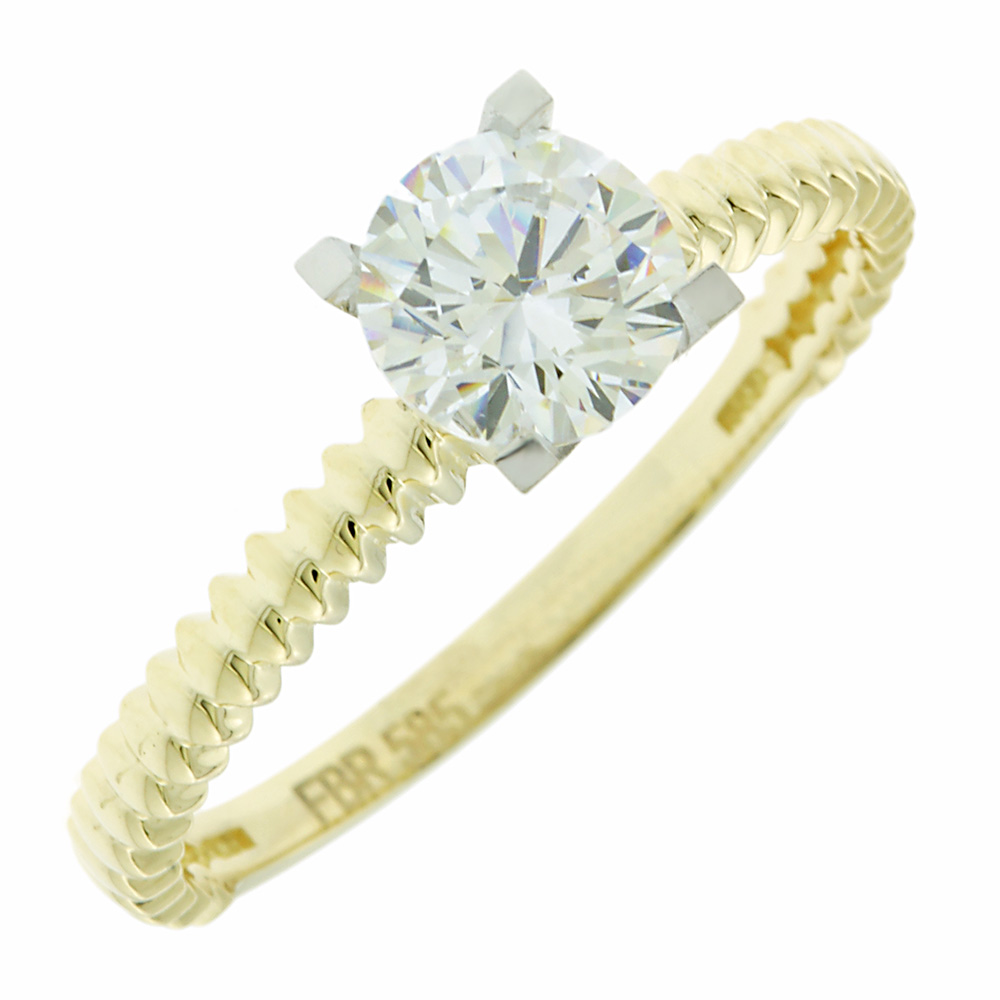 RING Single Stone SENZIO Yellow Gold 14K with Zircon 5FM.12227R