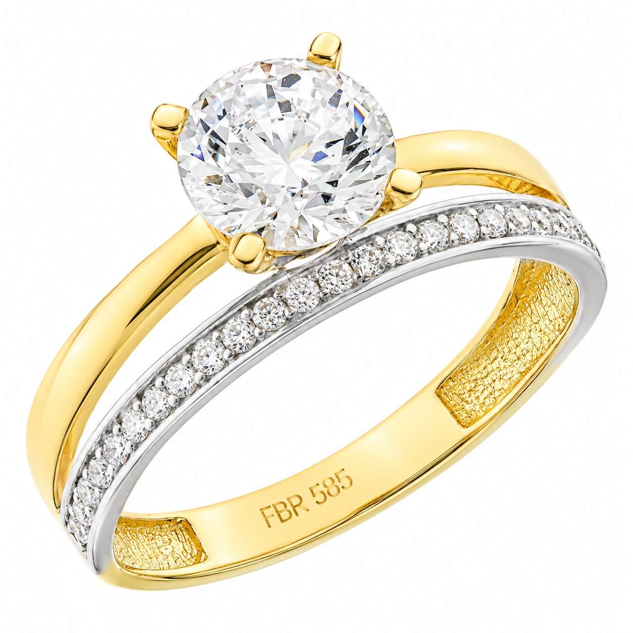 RING Solitaire SENZIO Collection K14 Yellow and White Gold with Zircon Stones 5FM.1235R - 