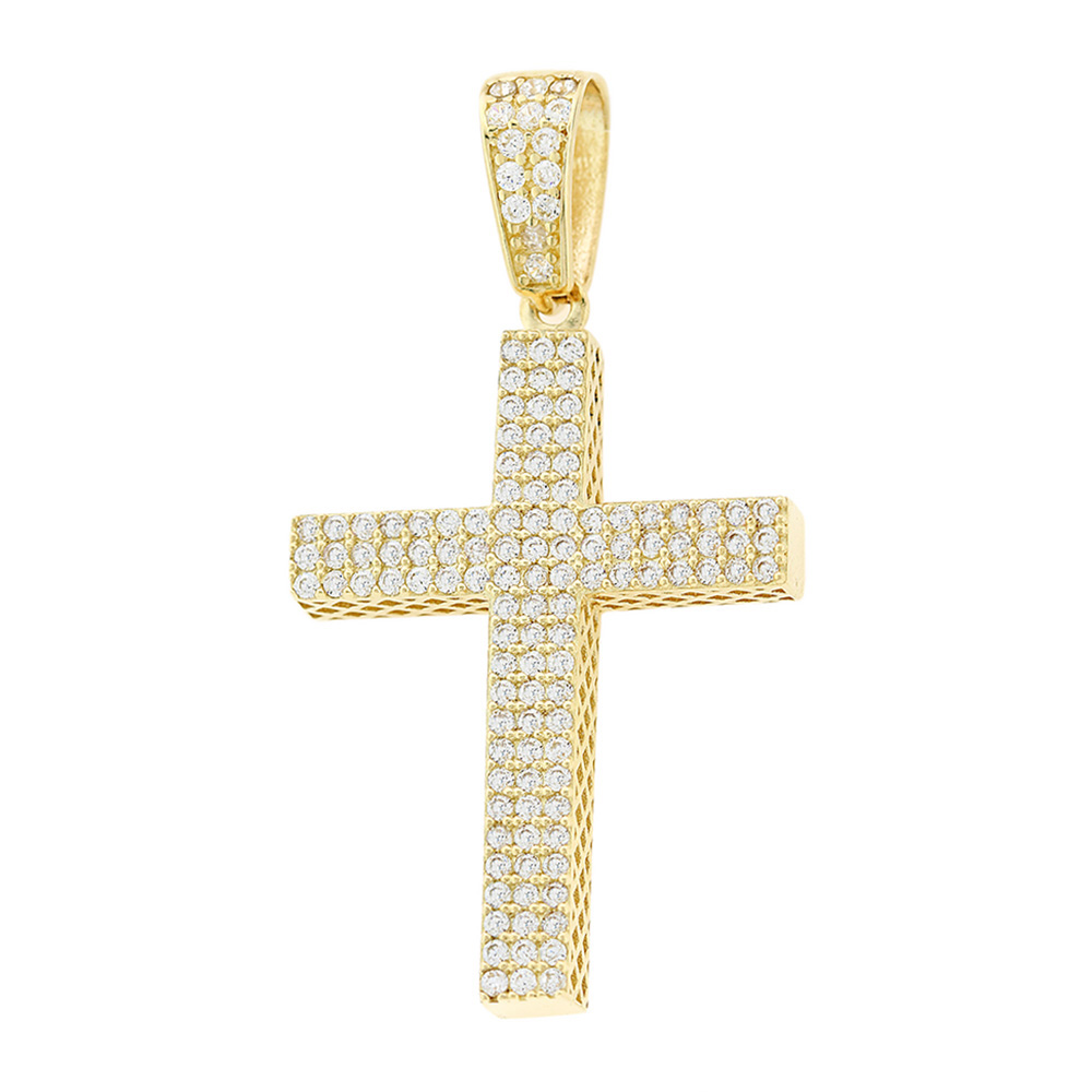 ΣΤΑΥΡΟΣ Γυναικείος K14 Κίτρινο Χρυσό με Ζιργκόν 5FM.1462CR - 