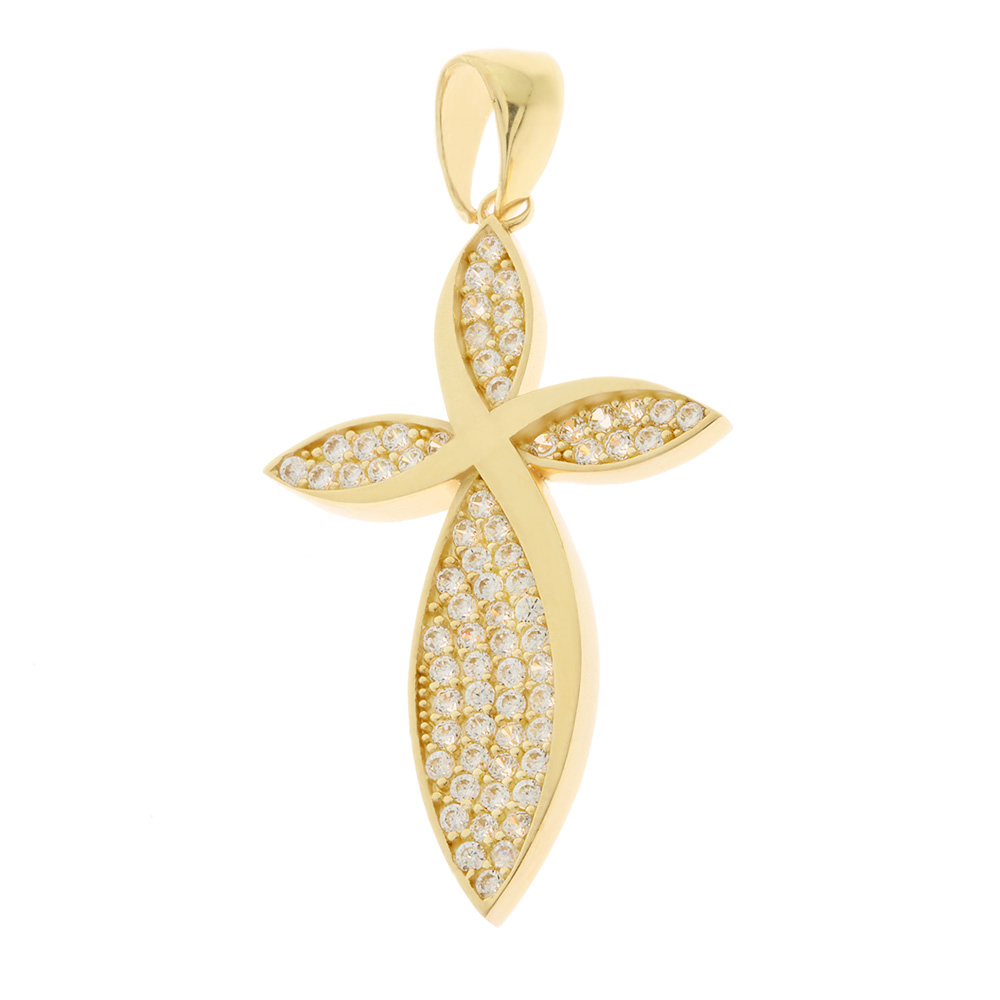 ΣΤΑΥΡΟΣ Γυναικείος SENZIO Collection από Κ14 Κίτρινο Χρυσό με Πέτρες Ζιργκόν 5FM.185CR