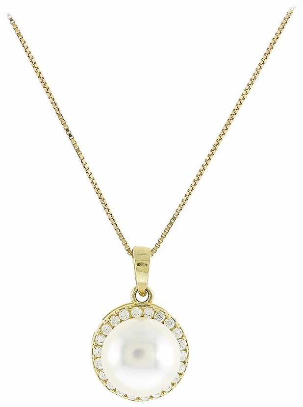 ΚΟΛΙΕ Ροζέτα με Ζιργκόν και Μαργαριτάρι 14Κ Κίτρινο Χρυσό 5FM.2388C - 