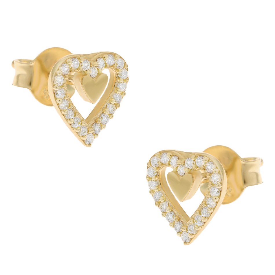 ΣΚΟΥΛΑΡΙΚΙΑ Καρδιές σε Κίτρινο Χρυσό Κ14 με Πέτρες Ζιργκόν 5FM.24387OR - 