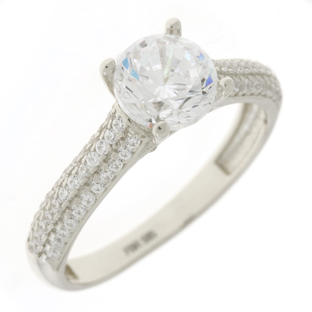 RING SENZIO Single Stone White Gold K14 with Zircon Stones 5FM.47675BR - 