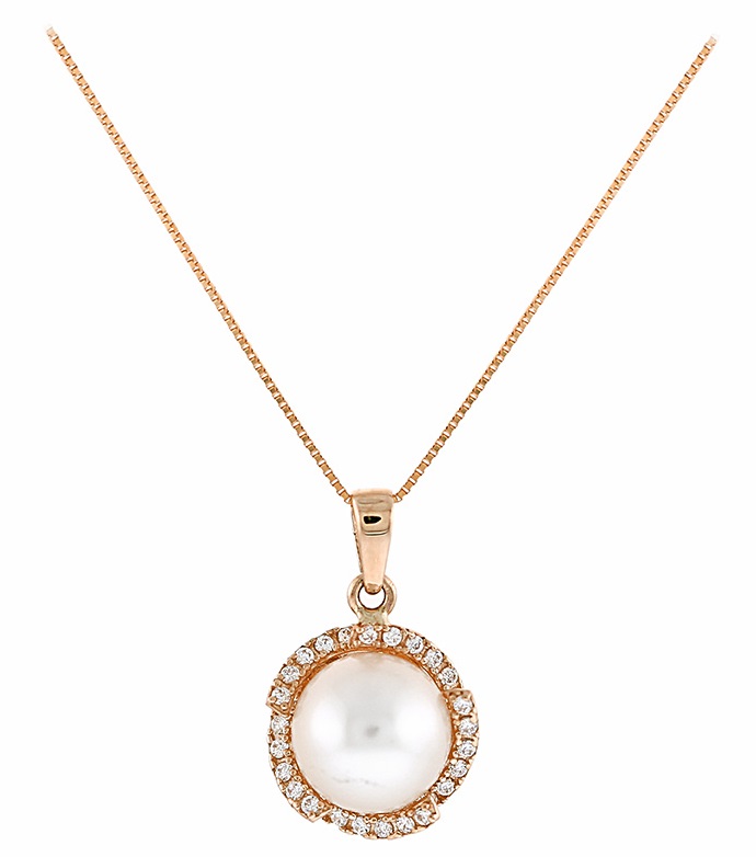 ΚΟΛΙΕ Ροζέτα με Ζιργκόν και Μαργαριτάρι 14Κ Ροζ Χρυσό 5FM.6172RC