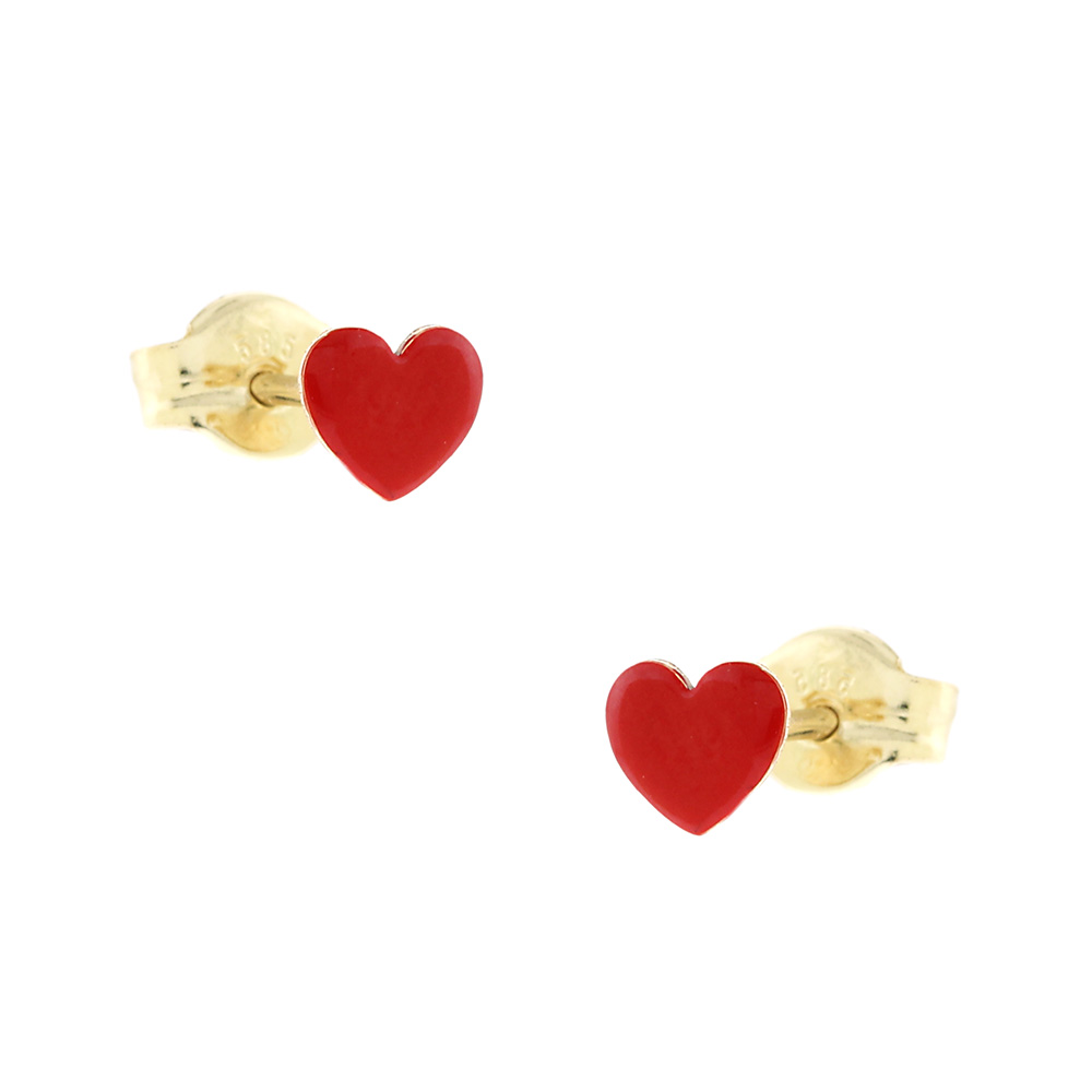 EARRINGS Hearts Yellow Gold K14 with Red Enamel 5IN.76173OR - 