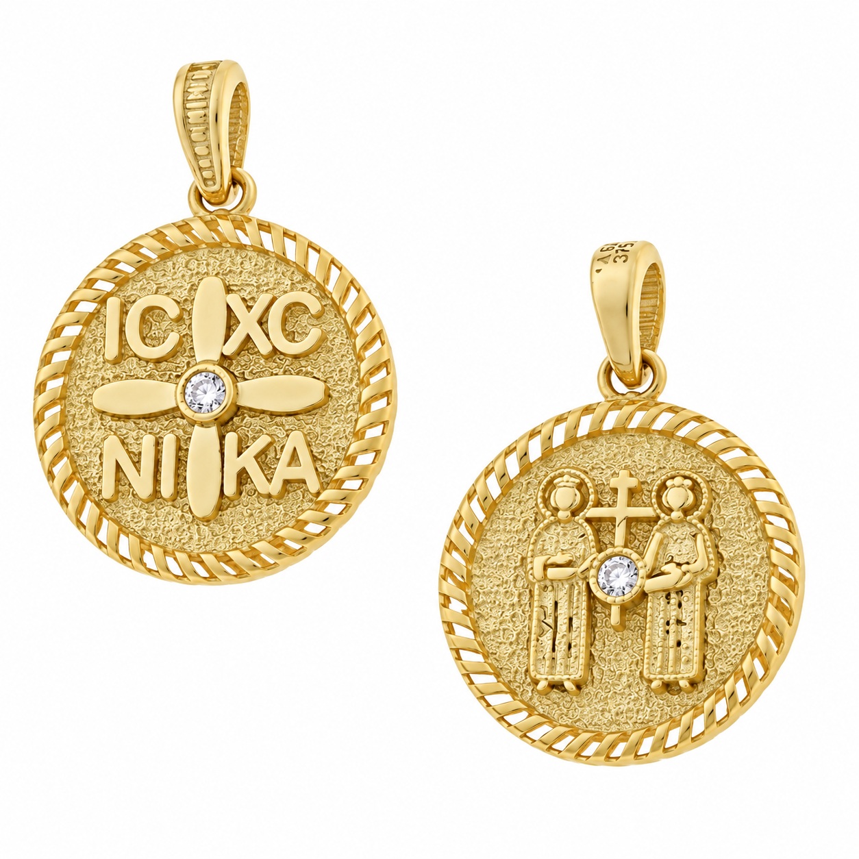 PENDANT Double-Faced Constantinato SENZIO Collection from K14 Yellow Gold with Zircon Stones 5KR.D725P - 
