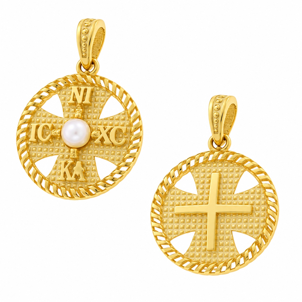 PENDANT Double-Faced Constantinato SENZIO Collection from K14 Yellow Gold with Pearl 5KR.D744P - 