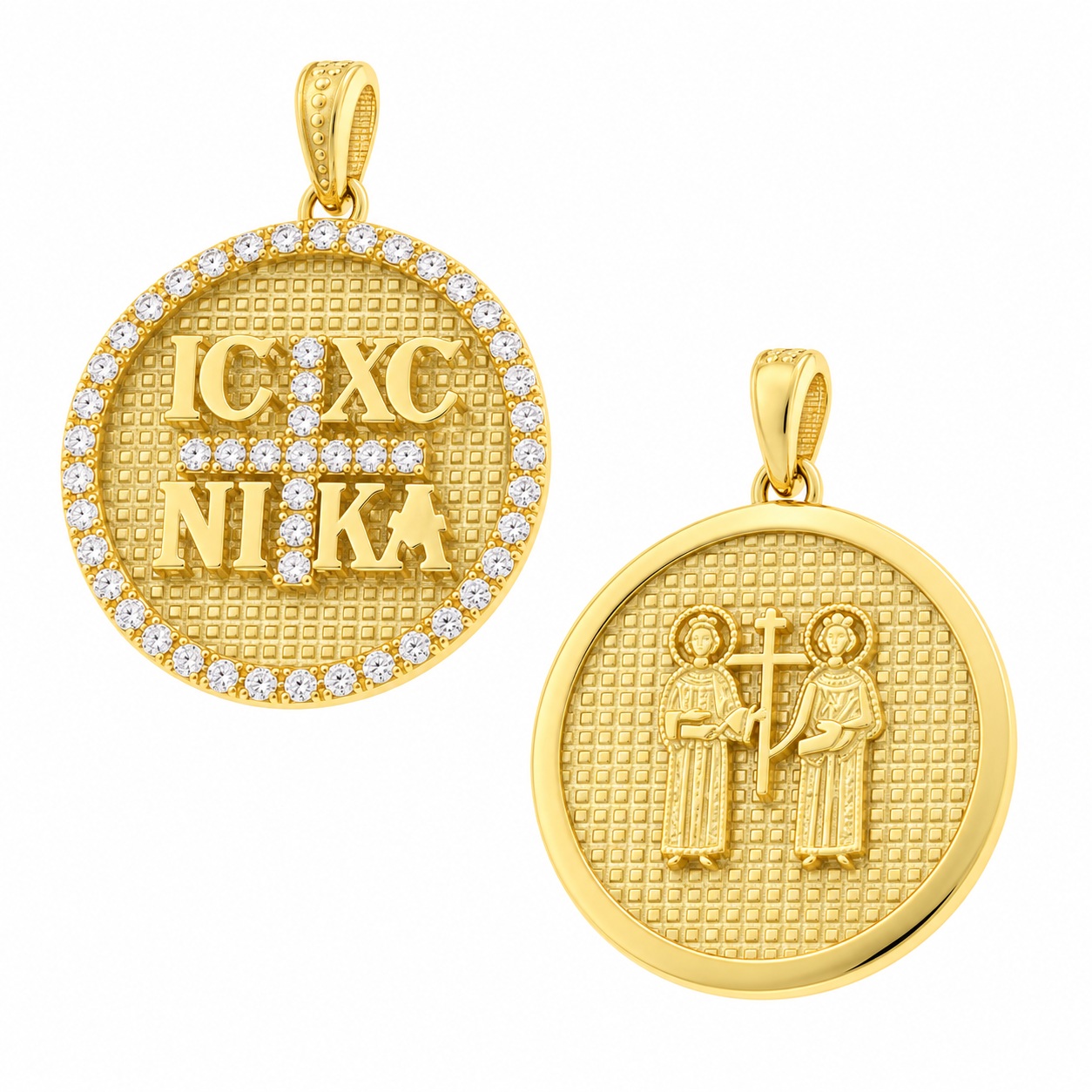PENDANT Double-Faced Constantinato SENZIO Collection from K14 Yellow Gold with Zircon Stones 5KR.D522P - 