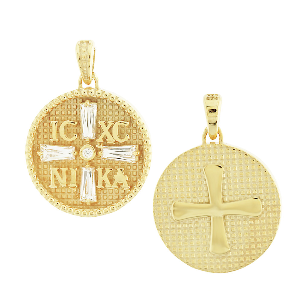 CHRISTIAN CHARMS Amulet Double Sided SENZIO Collection K14 Yellow Gold with Zircon Stones 5KR.D381P - 
