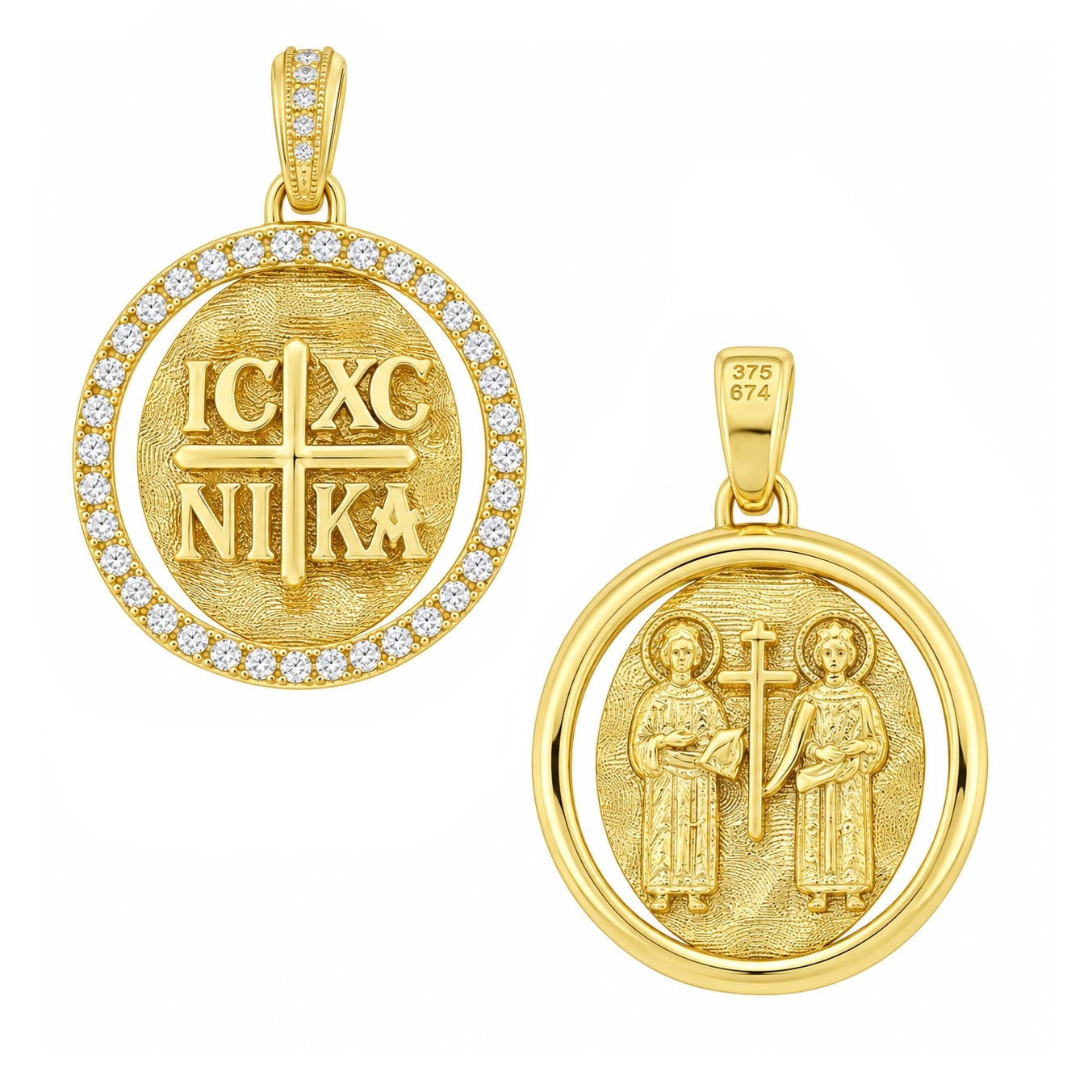 PENDANT Double-Faced Constantinato SENZIO Collection from K14 Yellow Gold with Zircon Stones 5KR.D448P - 