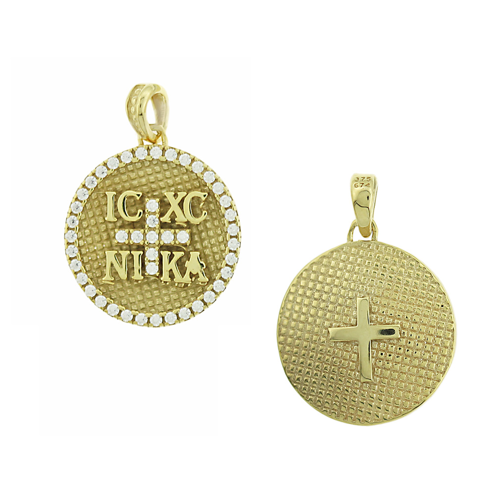 CHRISTIAN CHARMS Amulet Double Sided SENZIO Collection K14 Yellow Gold with Zircon Stones 5KR.D391P - 