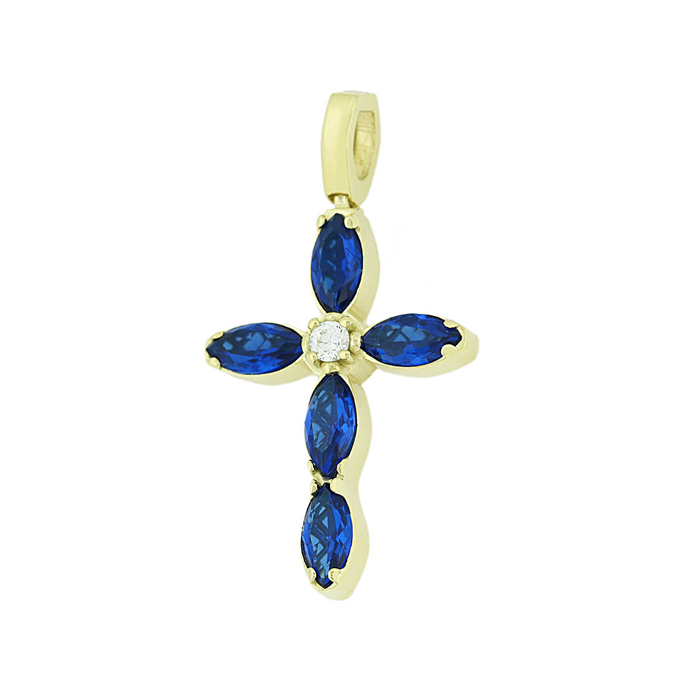 ΣΤΑΥΡΟΣ SENZIO Collection από Κ14 Κίτρινο Χρυσό με πέτρες Ζιργκόν 5KR.9191CR - 