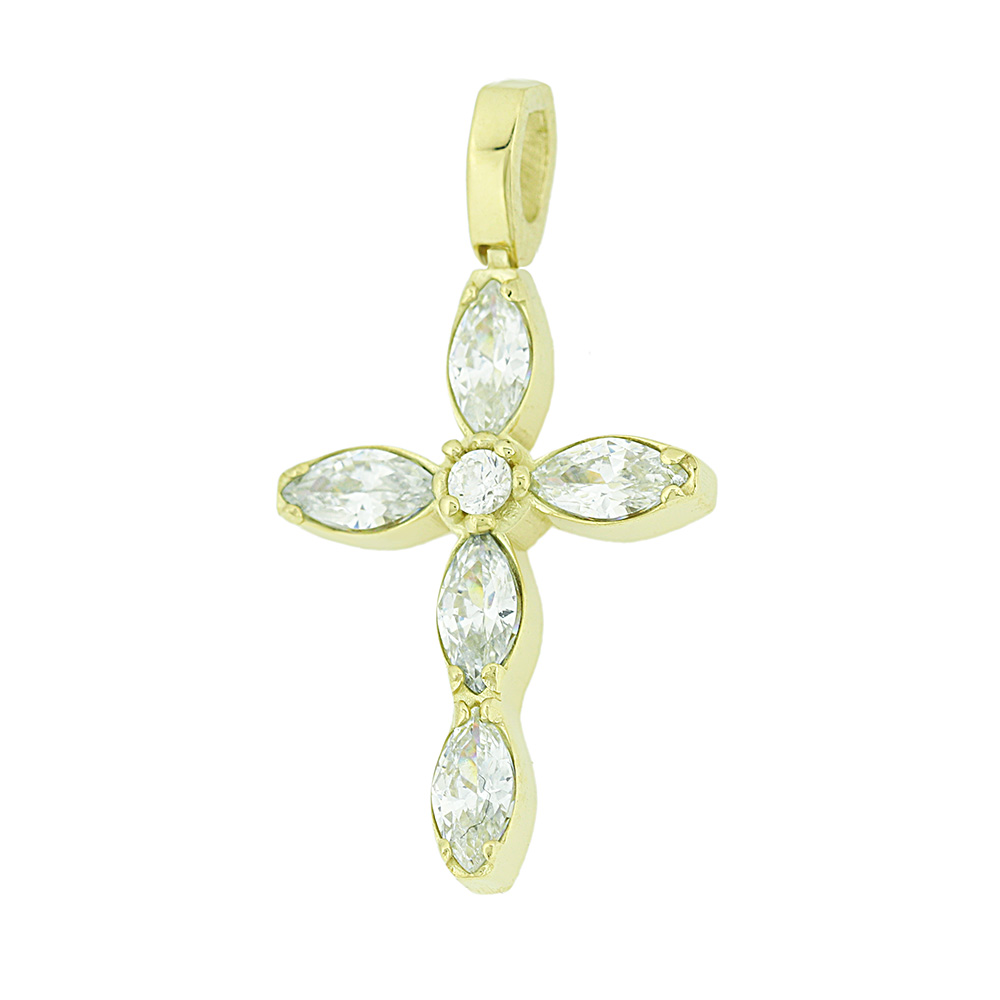 ΣΤΑΥΡΟΣ SENZIO Collection από Κ14 Κίτρινο Χρυσό με πέτρες Ζιργκόν 5KR.919CR - 