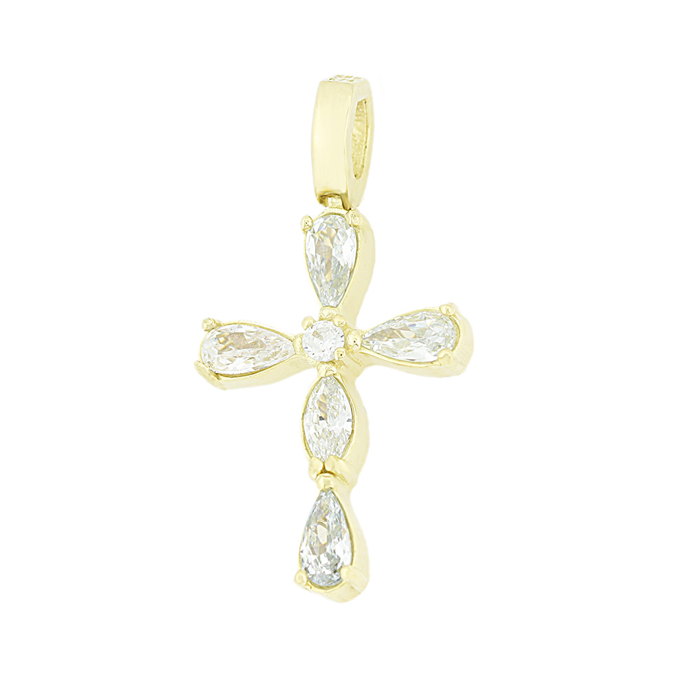 ΣΤΑΥΡΟΣ SENZIO Collection από Κ14 Κίτρινο Χρυσό με πέτρες Ζιργκόν 5KR.940CR - 