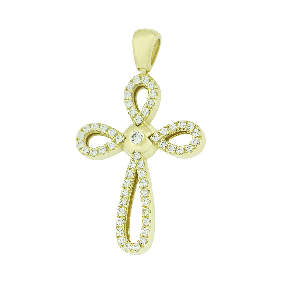 ΣΤΑΥΡΟΣ SENZIO Collection από Κ14 Κίτρινο Χρυσό με πέτρες Ζιργκόν 5KR.989CR