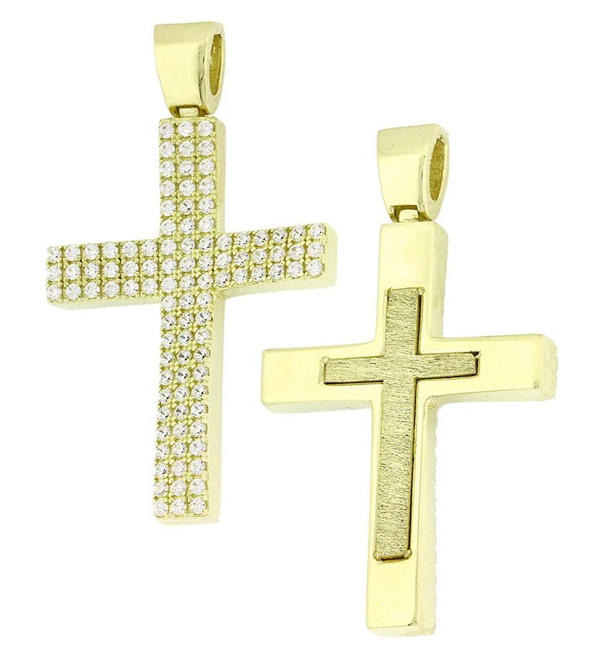 CROSS Double Sided from 14K Yellow Gold with Zircon Stones 5KR.D42CR - 