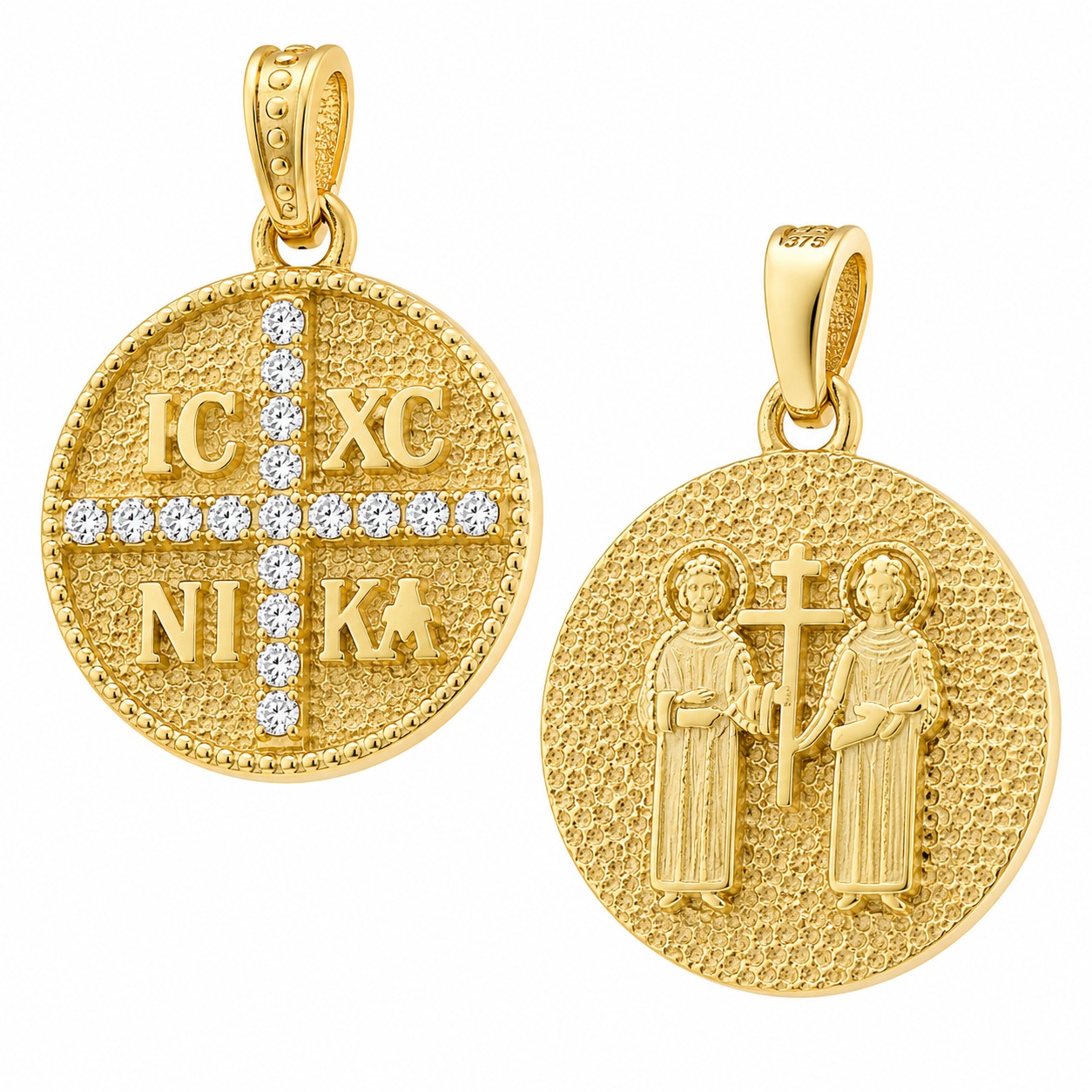 PENDANT Double-Faced Constantinato SENZIO Collection from K14 Yellow Gold with Zircon Stones 5KR.D574P - 