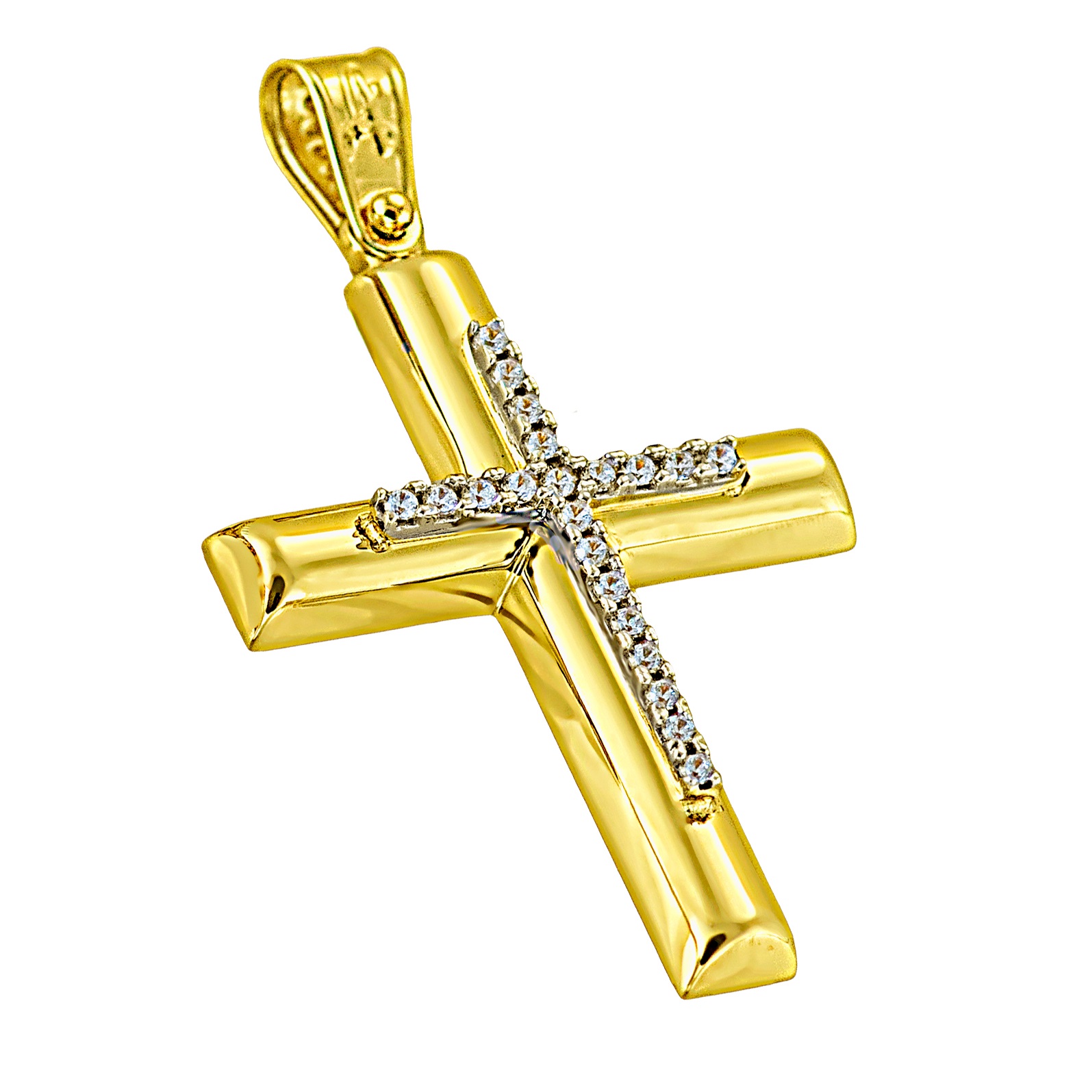 ΣΤΑΥΡΟΣ Γυναικείος SENZIO Collection από Κ14 Κίτρινο και Λευκό Χρυσό με Πέτρες Ζιργκόν 5LAV.CR9375 - 