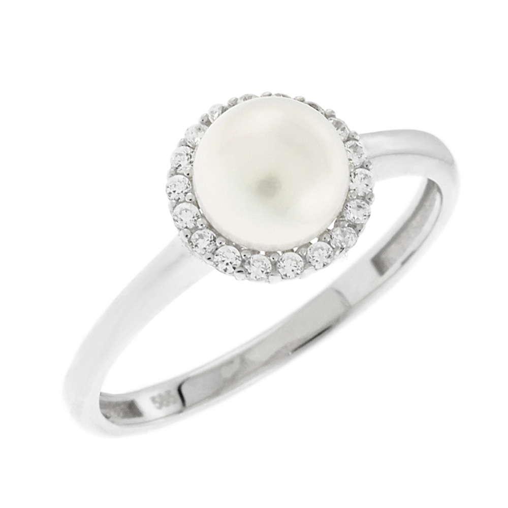 RING Rosette with Zircon and Pearl 14K White Gold 5MAK.21023BR - 