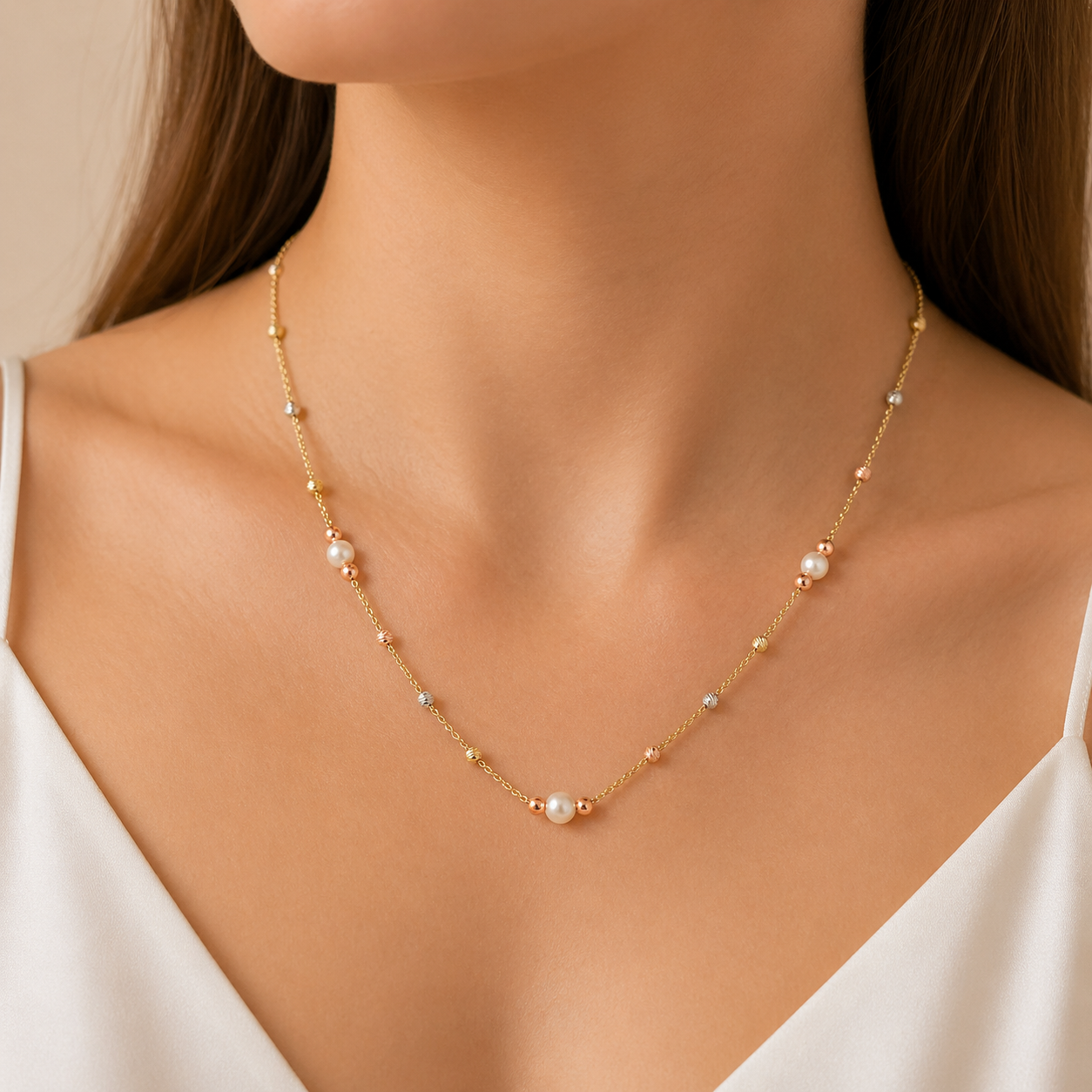NECKLACE SENZIO Collection Yellow Gold K14 with Pearls 5NI.112RGC - 