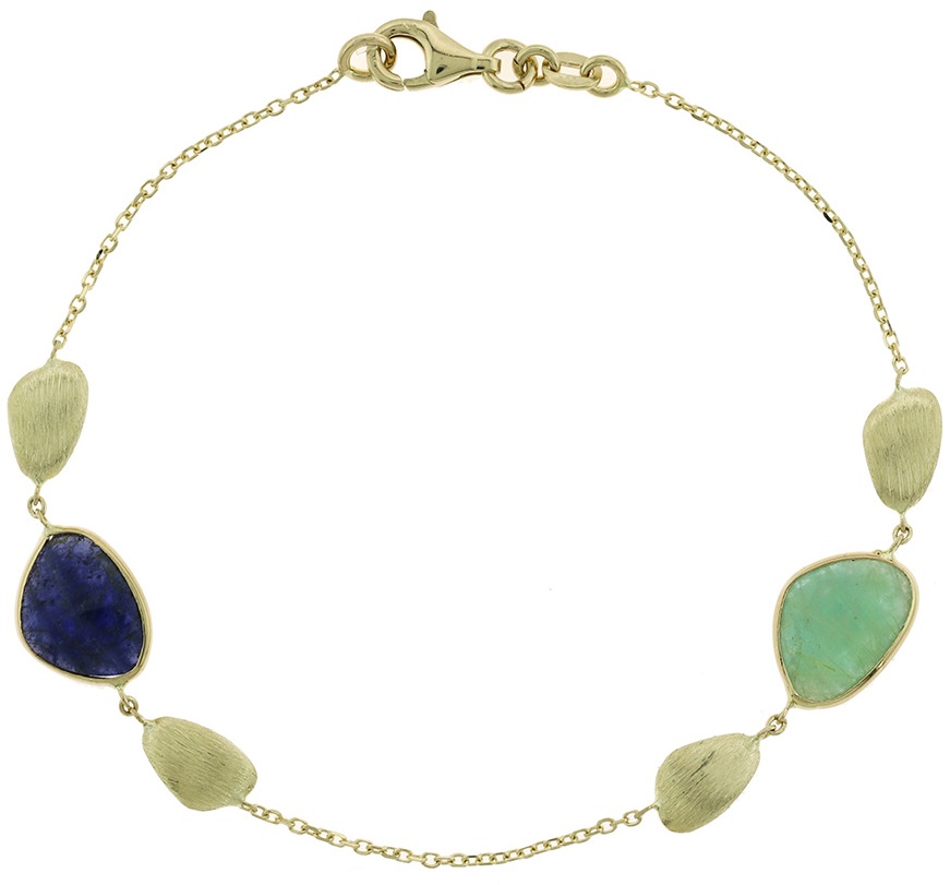 ΒΡΑΧΙΟΛΙ SENZIO Collection Κίτρινο Χρυσό 14Κ με Πράσινο Αμαζονίτη και Μπλε Χαλαζία 5PAR.01.238B