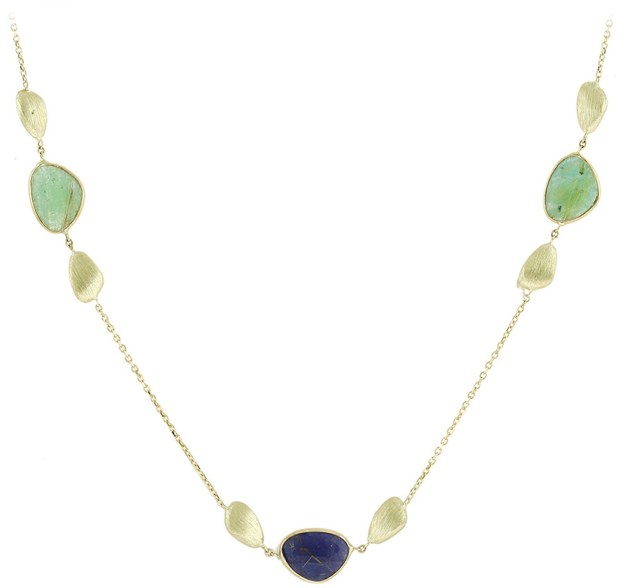 ΚΟΛΙΕ SENZIO Collection Κίτρινο Χρυσό 14Κ με Πράσινο Αμαζονίτη και Μπλε Χαλαζία 5PAR.238C - 