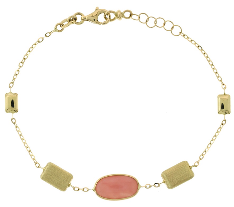 ΒΡΑΧΙΟΛΙ SENZIO Collection Κ14 Κίτρινο Χρυσό με Ροζ Οπάλιο 5PAR.250B - 