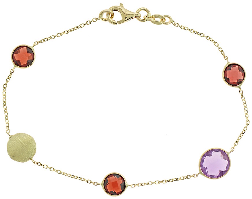 ΒΡΑΧΙΟΛΙ SENZIO Collection Κίτρινο Χρυσό Κ14 με Γρανάτη και Αμέθυστο 5PAR.266B - 