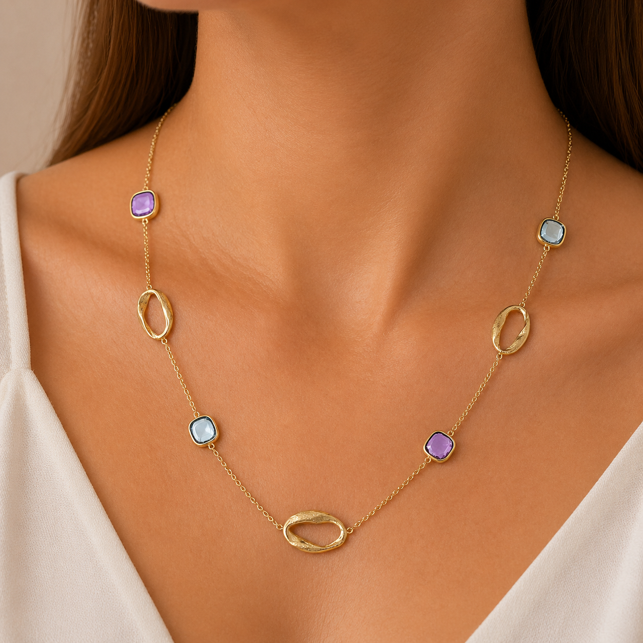 NECKLACE SENZIO Collection Yellow Gold K14 with Zircon Stones 5PAR.377C - 