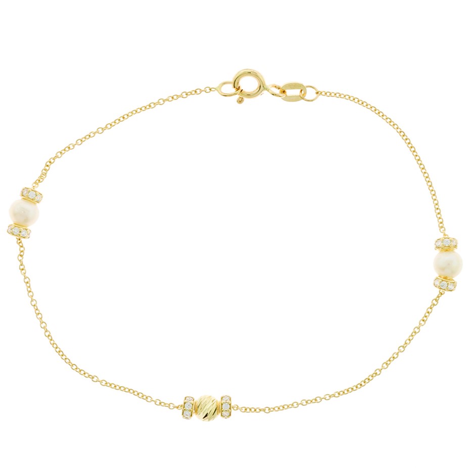 ΒΡΑΧΙΟΛΙ SENZIO Collection Κ14 Κίτρινο Χρυσό με Μαργαριτάρια και Πέτρες Ζιργκόν 5PAR.801B - 