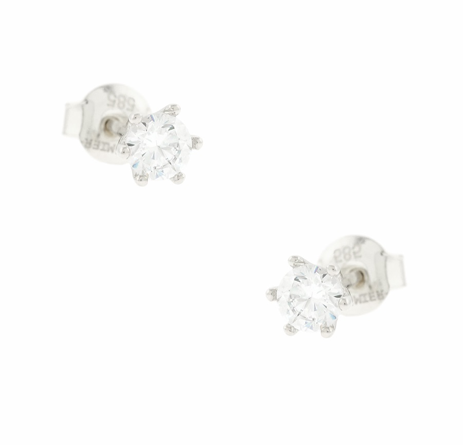 ΣΚΟΥΛΑΡΙΚΙΑ Μονόπετρα σε Λευκό Χρυσό Κ14 με Πέτρες Ζιργκόν 5PRE.01.21813BOR