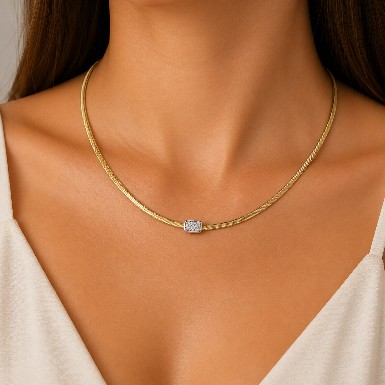 NECKLACE SENZIO Collection Yellow Gold K14 with Zircon Stones 5RAN.3107C - 