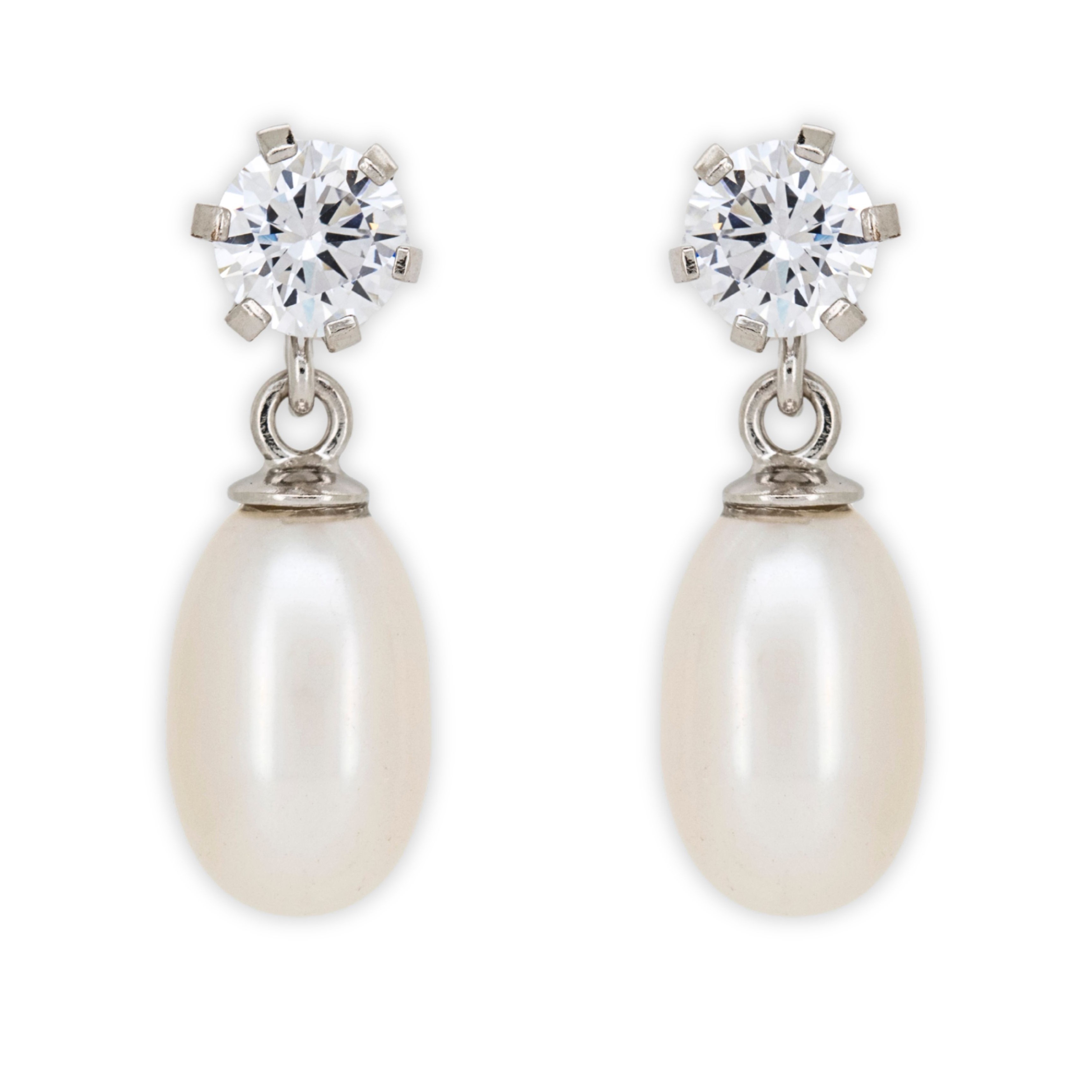 EARRINGS Dangle SENZIO Collection White Gold K14 with Zircon Stones and Pearls 5RAZ.0015BOR