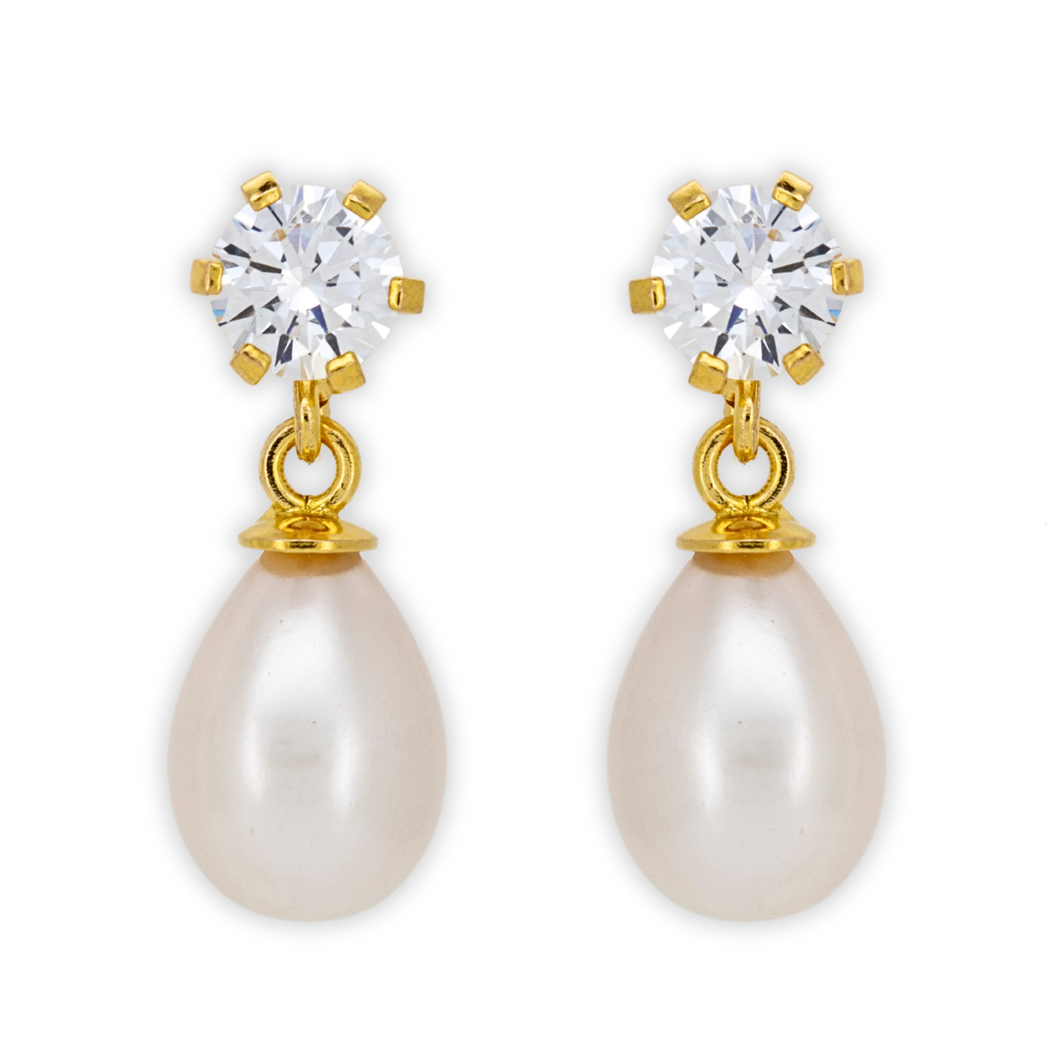 EARRINGS Dangle SENZIO Collection Yellow Gold K14 with White Zircon Stones and Pearls 5RAZ.0015OR