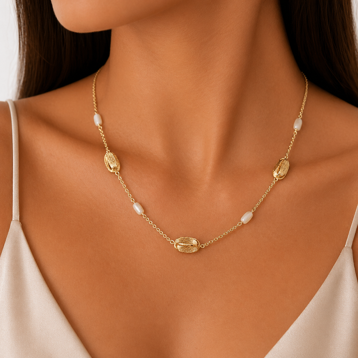NECKLACE SENZIO Collection Yellow Gold K14 with Pearls 5RG.7805C - 