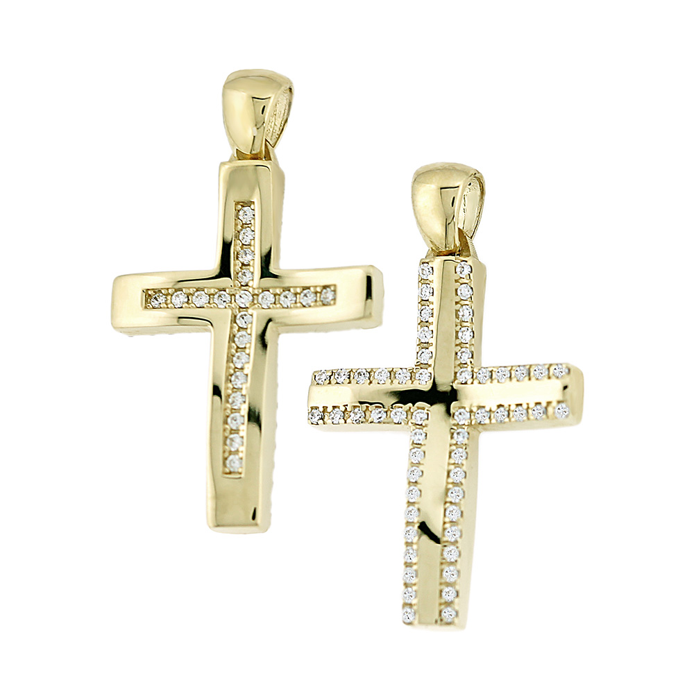 ΣΤΑΥΡΟΣ Διπλής Όψης από Κίτρινο Χρυσό 14K με Ζιργκόν 5XA.01.59ST - 