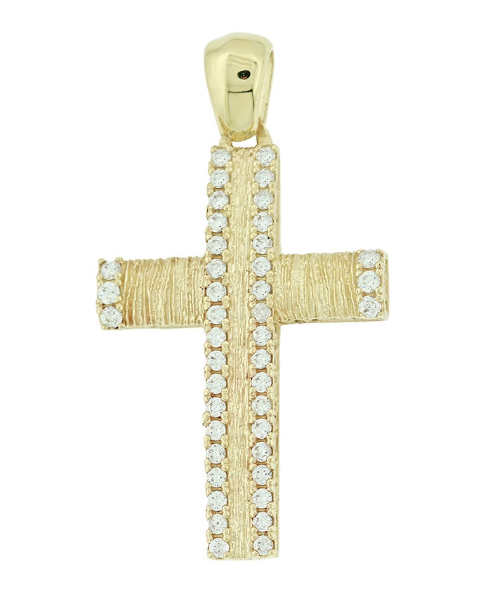 ΣΤΑΥΡΟΣ SENZIO Collection από Κ14 Κίτρινο Χρυσό με πέτρες Ζιργκόν 5XA.236CR