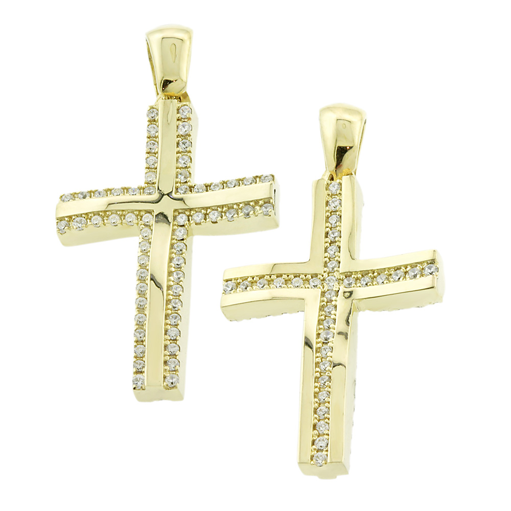 ΣΤΑΥΡΟΣ Διπλής Όψης SENZIO Collection από Κ14 Κίτρινο Χρυσό με πέτρες Ζιργκόν 5XA.B069CR