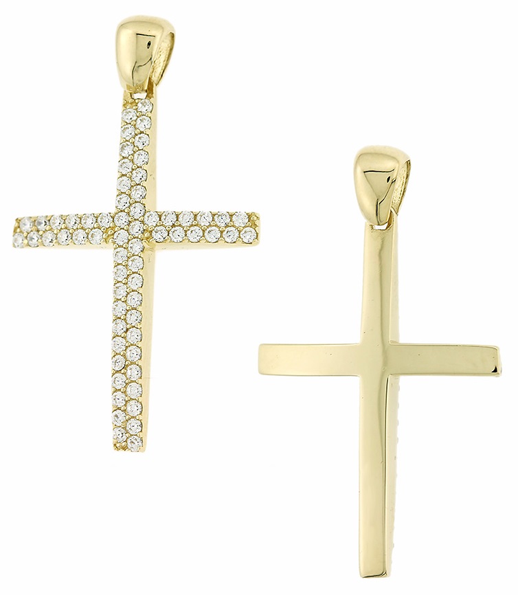 ΣΤΑΥΡΟΣ Διπλής Όψης SENZIO Collection από Κ14 Κίτρινο Χρυσό με πέτρες Ζιργκόν 5XA.B312LCR