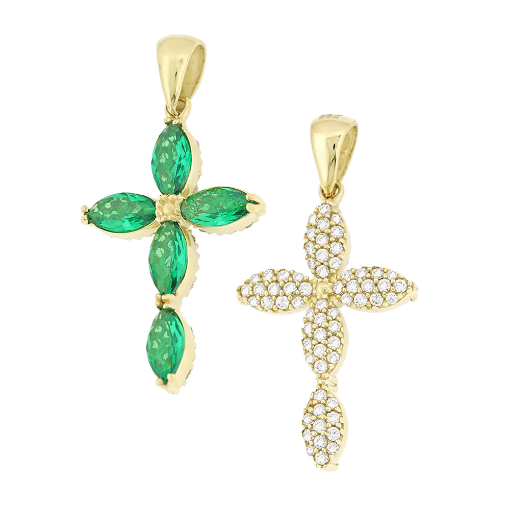 ΣΤΑΥΡΟΣ Διπλής Όψης από Κ14 Κίτρινο Χρυσό με Πέτρες Ζιργκόν 5XA.D200CR - 