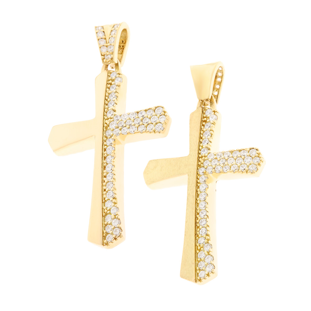 CROSS Double Sided SENZIO Collection K14 Yellow Gold with Zircon Stones 5XA.D281CR - 