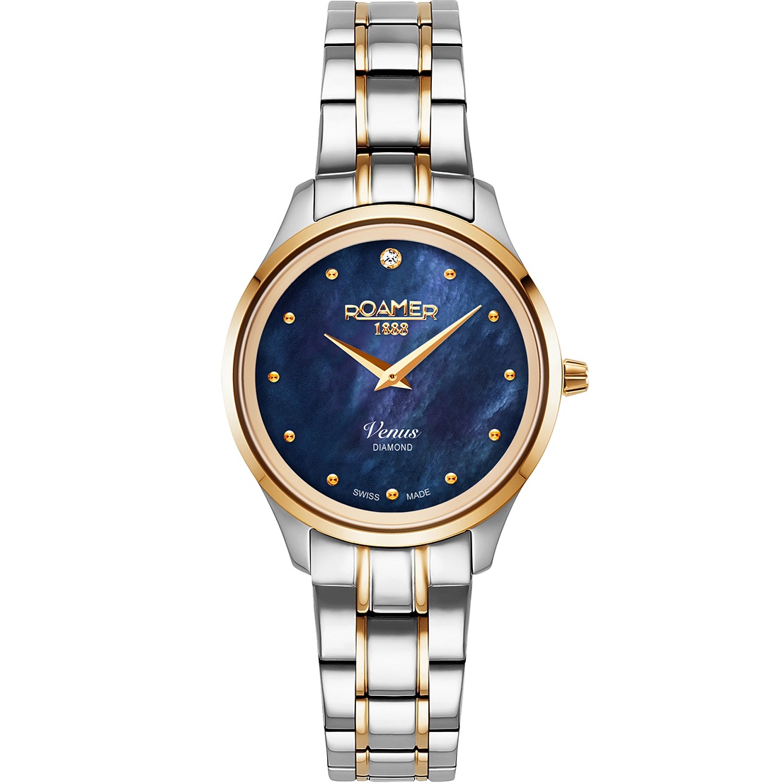 ROAMER Venus Blue Pearl Dial with Diamond 30mm Two Tone Gold Stainless Steel Bracelet 601857-47-40-20 - 