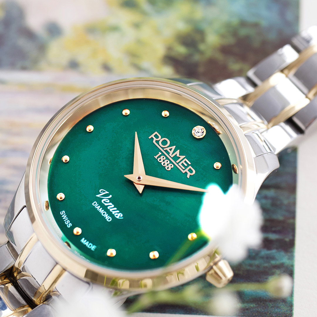 ROAMER Venus Green Pearl Dial with Diamond 30mm Two Tone Gold Stainless Steel Bracelet 601857-47-59-20 - 
