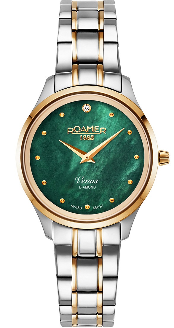 ROAMER Venus Green Pearl Dial with Diamond 30mm Two Tone Gold Stainless Steel Bracelet 601857-47-59-20 - 