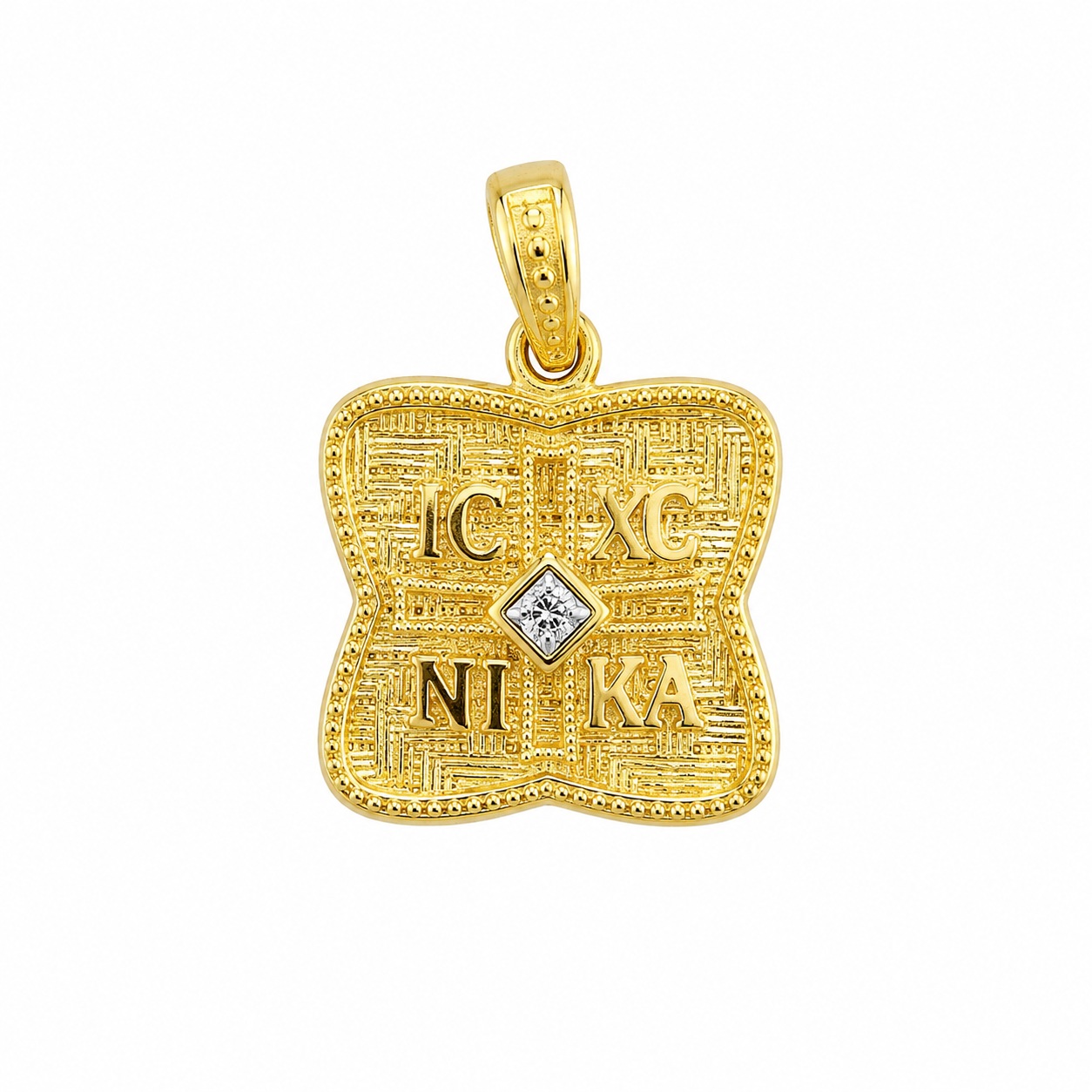 PENDANT Double Sided Constantinato SENZIO Collection from K9 Yellow Gold with Zircon Stones 3LAV.D626P - 3