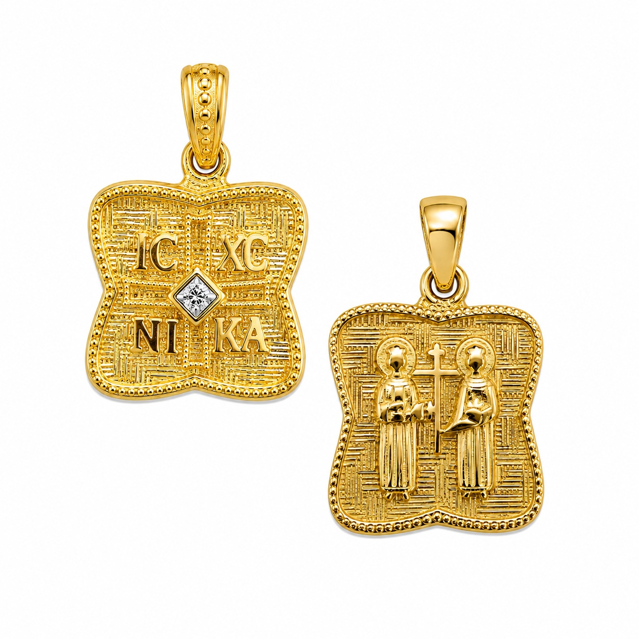 PENDANT Double Sided Constantinato SENZIO Collection from K9 Yellow Gold with Zircon Stones 3LAV.D626P - 