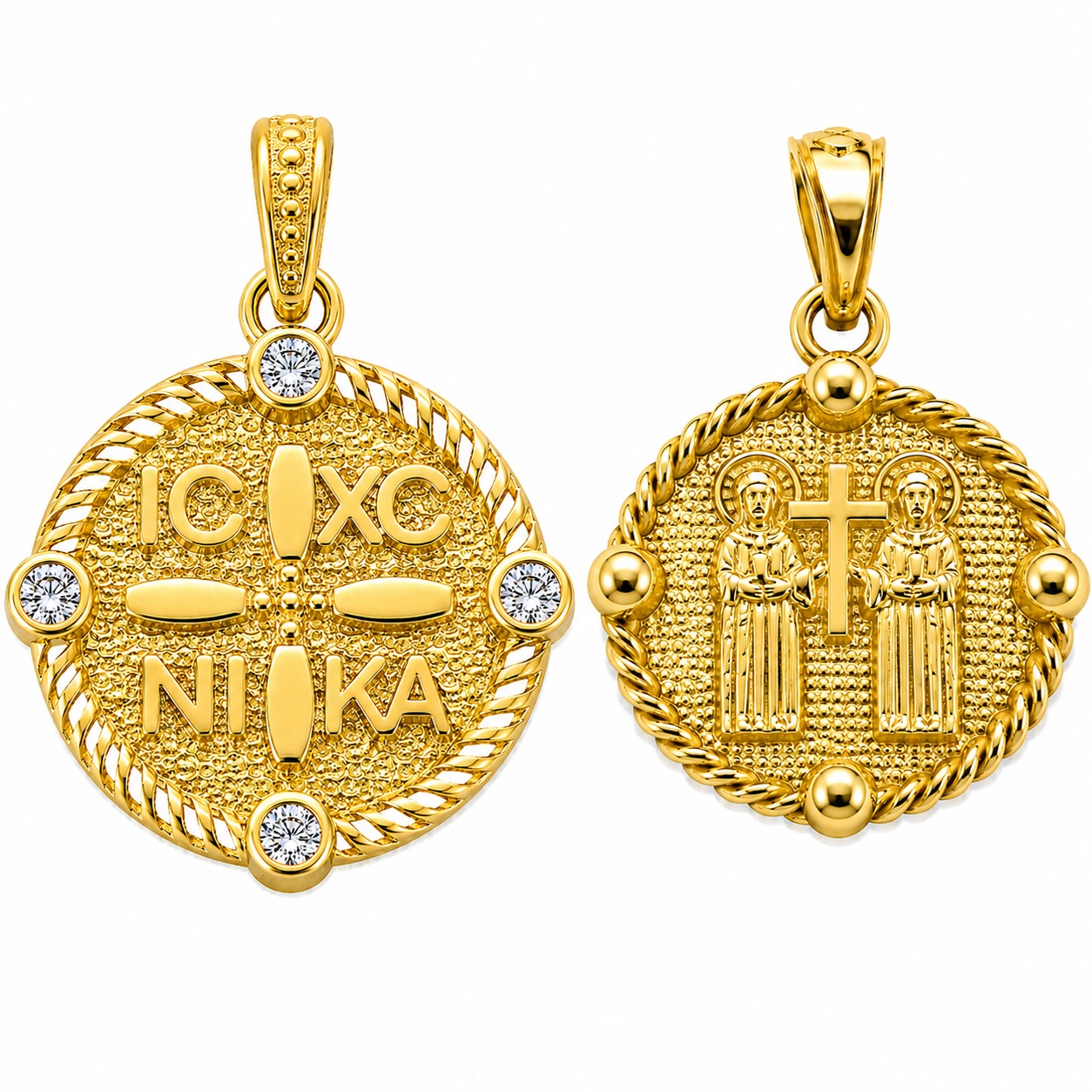 PENDANT Double Sided Constantinato SENZIO Collection from K9 Yellow Gold with Zircon Stones 3LAV.D643P - 