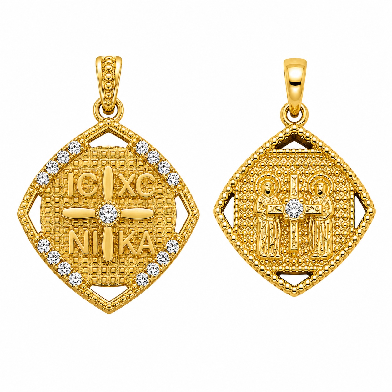 PENDANT Double Sided Constantinato SENZIO Collection from K9 Yellow Gold with Zircon Stones 3LAV.D654P - 