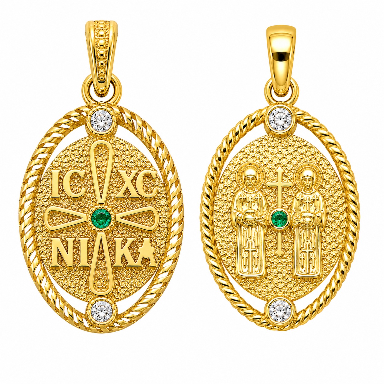 PENDANT Double Sided Constantinato SENZIO Collection from K9 Yellow Gold with Zircon Stones 3LAV.D6580P - 