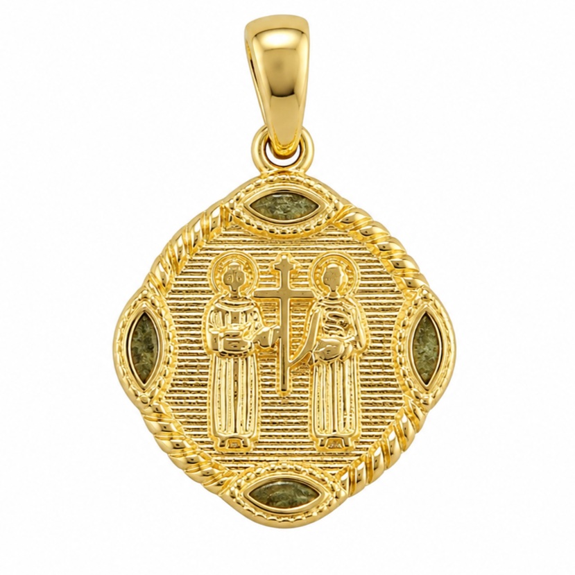 PENDANT Double Sided Constantinato SENZIO Collection from K9 Yellow Gold with Zircon Stones 3LAV.D660P - 3